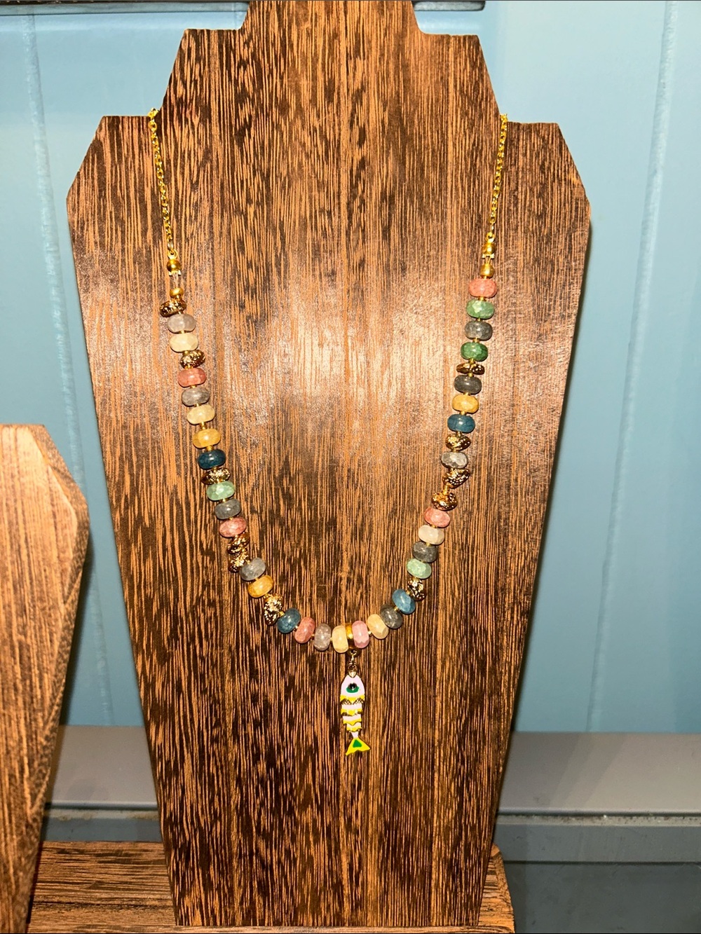 Handmade Multicolor Beaded Necklace with Enamel Fish Pendant - Women Jewelry